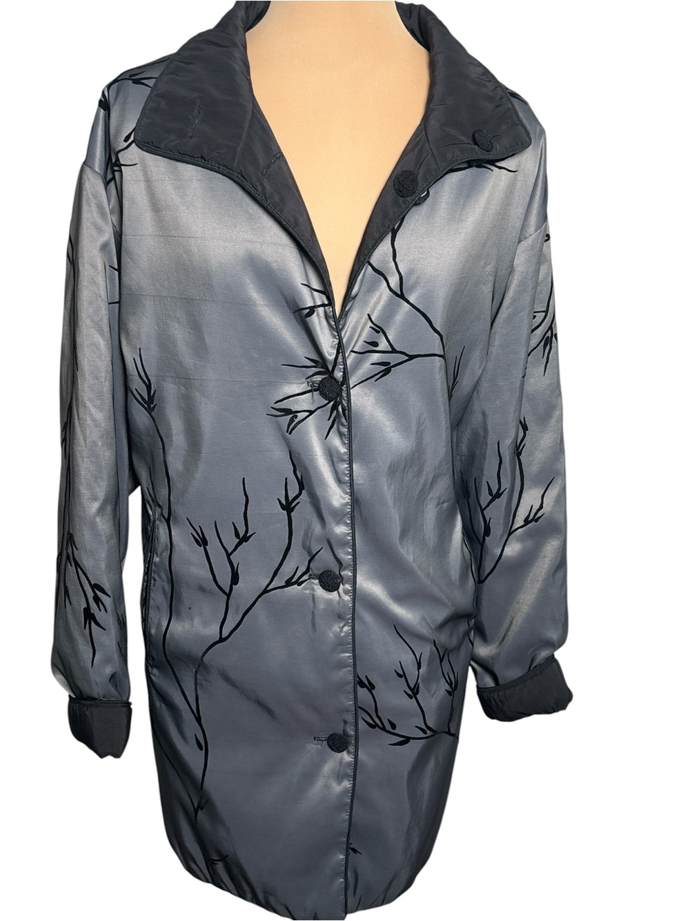 Mycra Pac Reversible Jacket Thermolite Black Gray Branch Print Coat M/L
